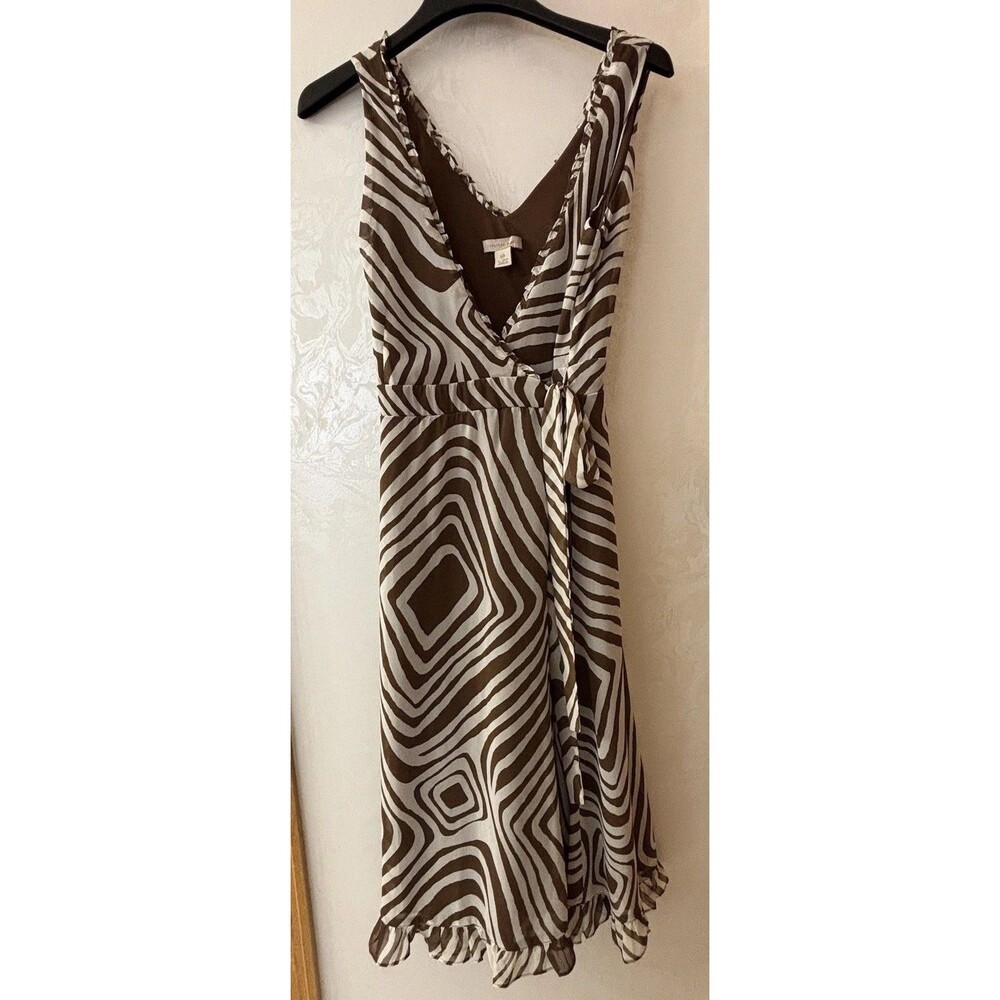 Jonathan Martin 10 Brown/Cream Zebra Flowy Maxi Wrap Sundress Y2K Womens V Neck